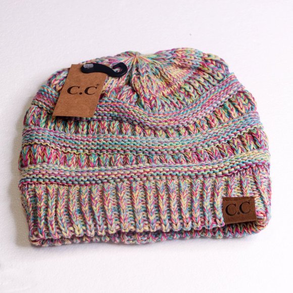 NWT C.C| Aqua & Pink Marled Beanie - Picture 2 of 4